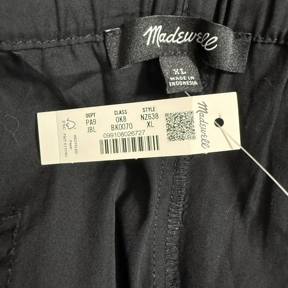 MADEWELL The Pull-On Barrel-Leg Utility Pant in Poplin XL Jet Black NWT B87